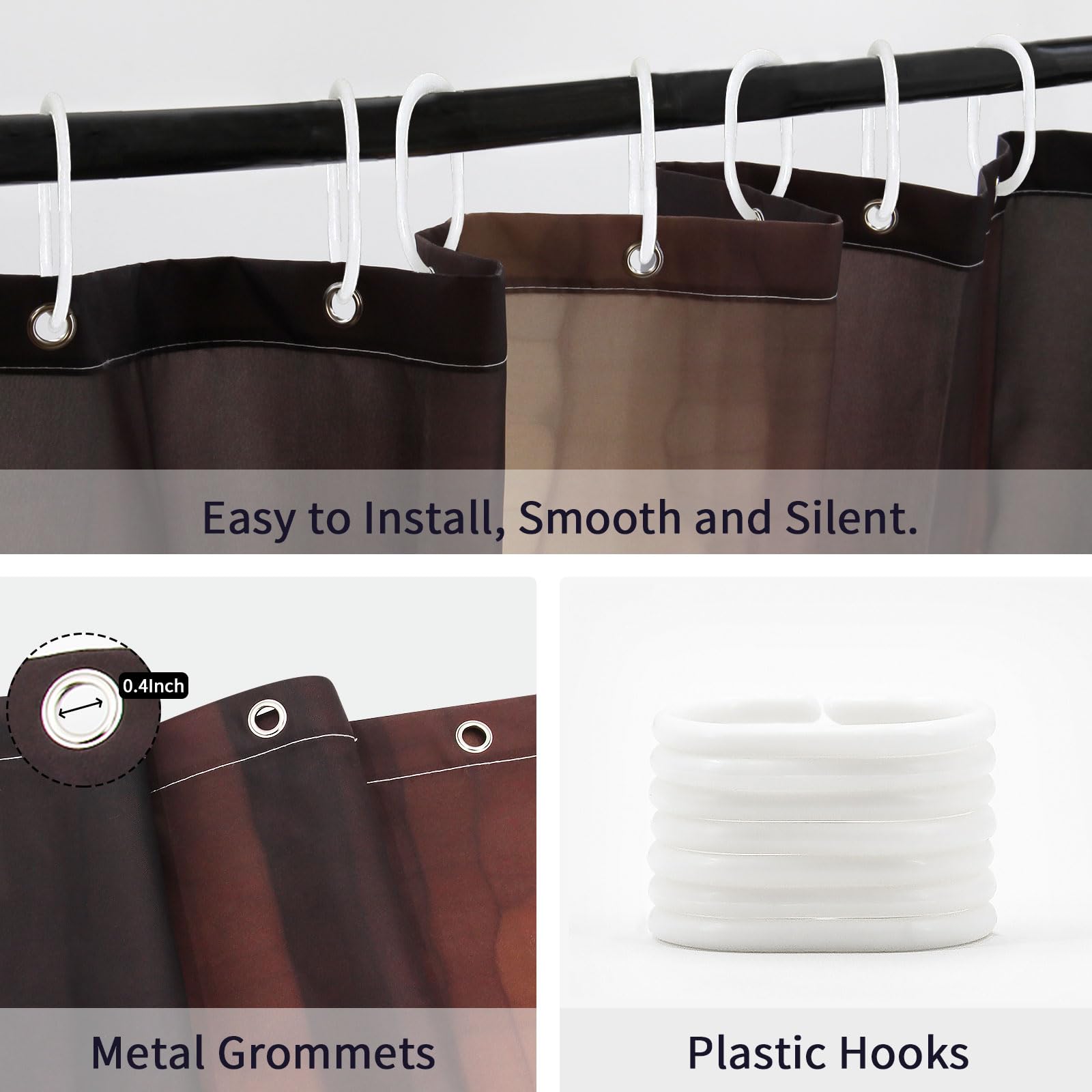 Gibelle Small Stall Shower Curtain 36 X 72, Half Narrow Brown Fabric Shower Curtain Set With Hooks, Cool Glass Texture And Vinta